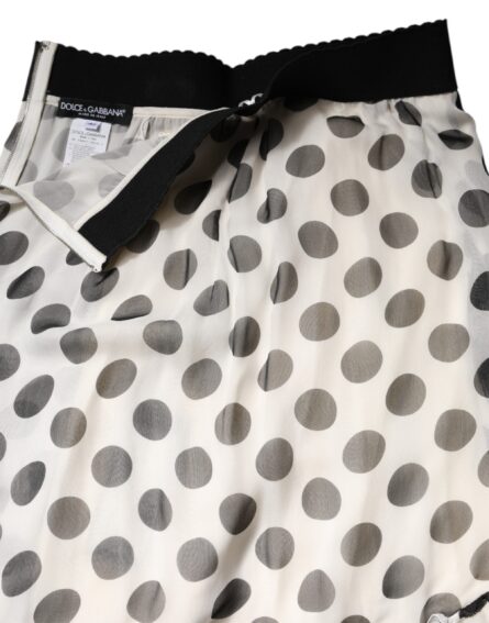 White Black Polka Dots Knee Length Skirt - Image 6