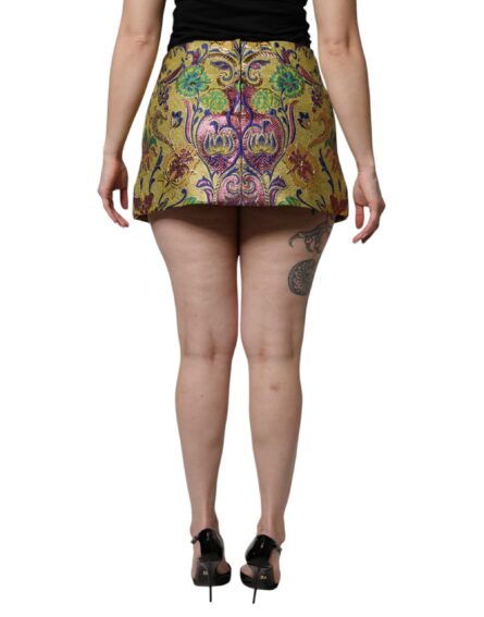 Multicolor Floral Jacquard Mid Waist Mini Skirt - Image 4