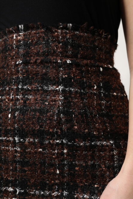 Multicolor High Waist Tartan Tweed Pencil Cut Skirt - Image 5