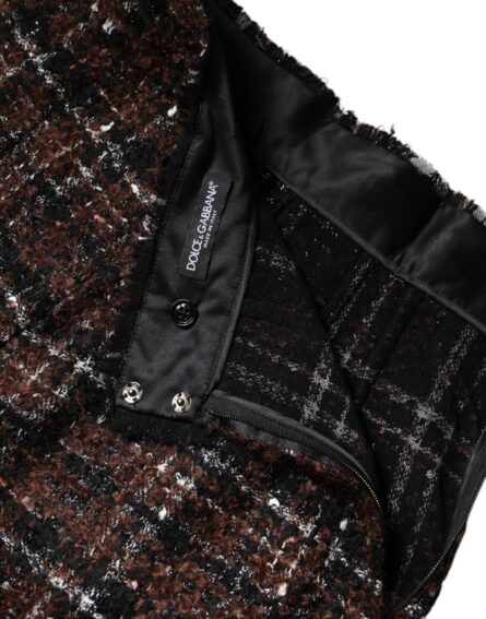 Multicolor High Waist Tartan Tweed Pencil Cut Skirt - Image 6
