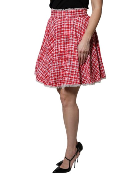 Red White High Waist A-line Above Knee Skirt - Image 3