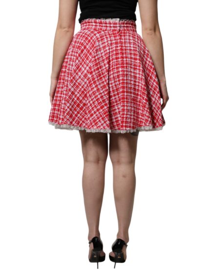 Red White High Waist A-line Above Knee Skirt - Image 4