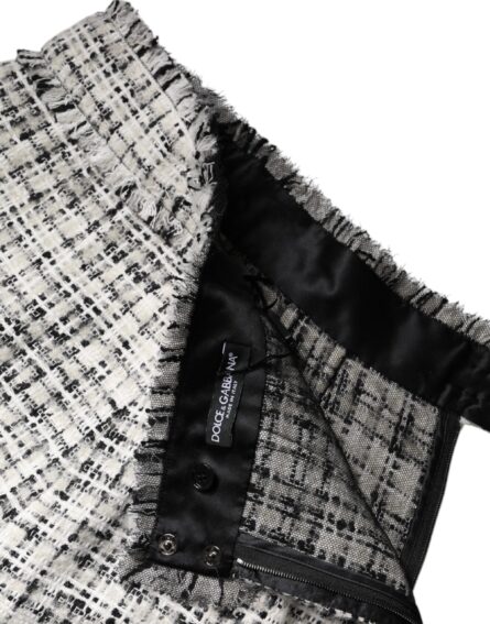 White Black High Waist Tartan Tweed Mini Skirt - Image 6