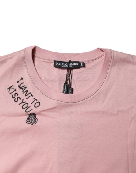 Pink Logo Print Cotton Crew Neck T-shirt - Image 5