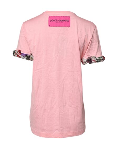 Pink Logo Print Cotton Crew Neck Tee T-shirt - Image 4
