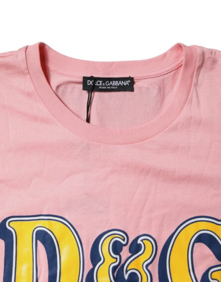 Pink Logo Print Cotton Crew Neck Tee T-shirt - Image 5
