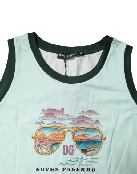 Light Green Graphic Print Sleeveless Tank T-shirt - Image 5