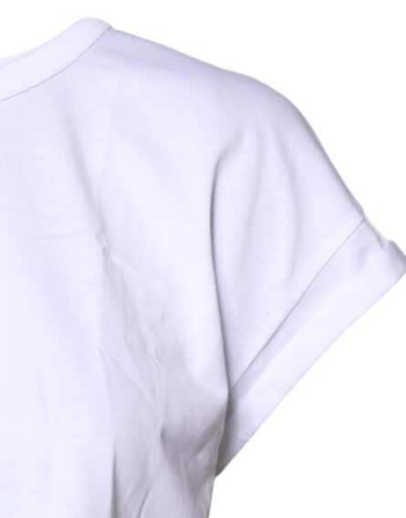 White Cotton Crew Neck Cropped T-shirt Top - Image 3
