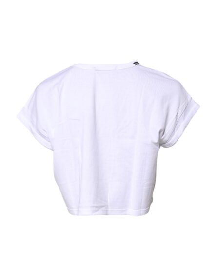 White Cotton Crew Neck Cropped T-shirt Top - Image 4