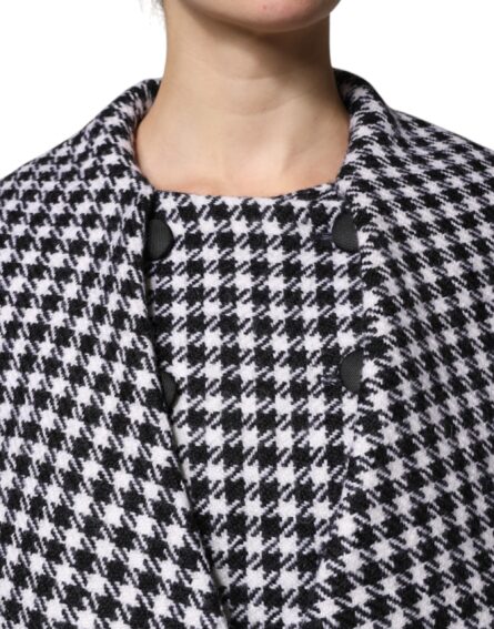 Black White Monochrome Patterned Floral Cape Jacket - Image 5