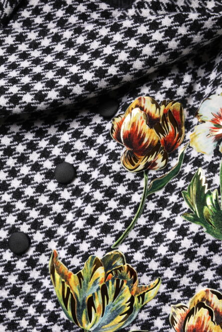 Black White Monochrome Patterned Floral Cape Jacket - Image 8