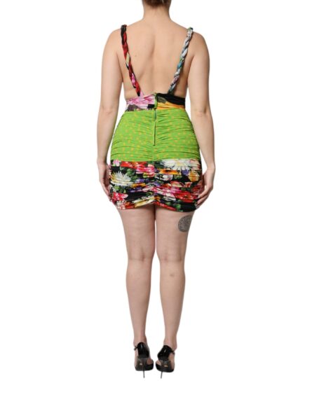 Multicolor Floral Patchwork Fitted Mini Dress - Image 4