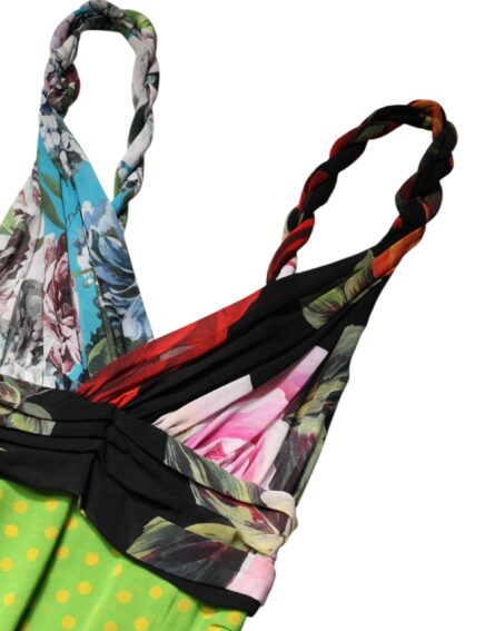 Multicolor Floral Patchwork Fitted Mini Dress - Image 7