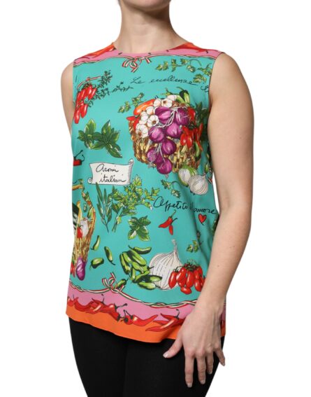 Multicolor Floral Silk Sleeveless Tank Top - Image 3