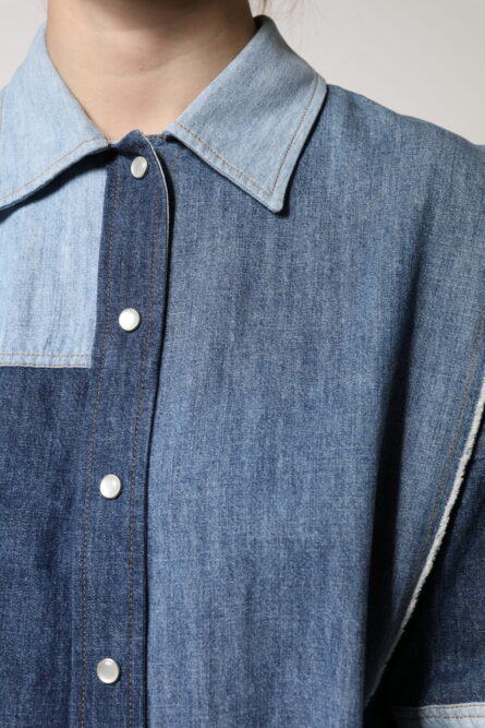Blue Cotton Button Up Collared Long Sleeve Top - Image 5