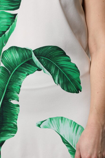 White Banana Leaf Print Round Neck Tank Top - Image 6