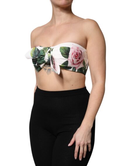 White Floral Print Cropped Bustier Corset Top - Image 3