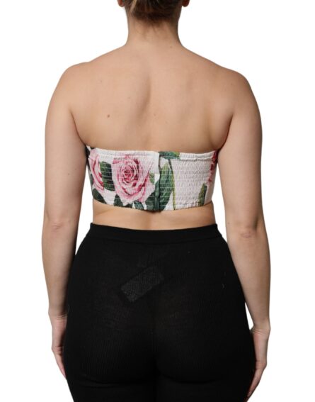 White Floral Print Cropped Bustier Corset Top - Image 4