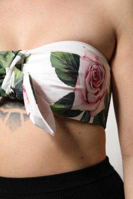 White Floral Print Cropped Bustier Corset Top - Image 5