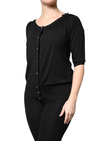 Black Button Down Short Sleeve Blouse Top - Image 3
