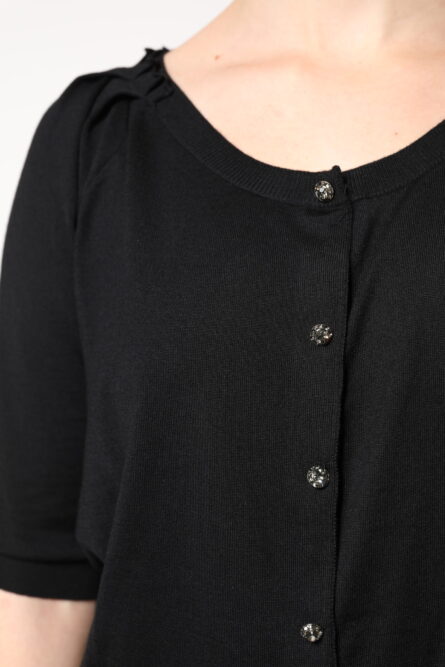 Black Button Down Short Sleeve Blouse Top - Image 6