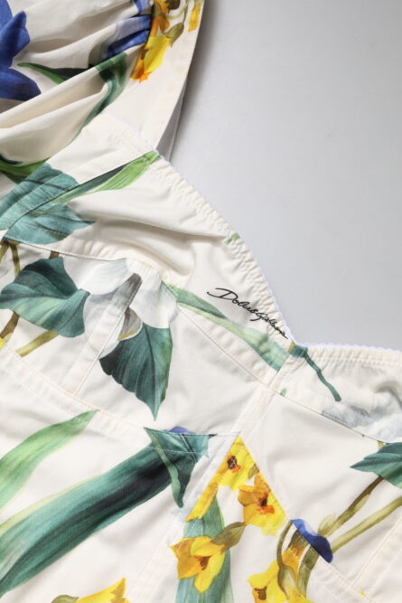 White Floral Puff Sleeves Crop Blouse Top - Image 6