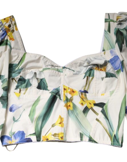 White Floral Puff Sleeves Crop Blouse Top - Image 7