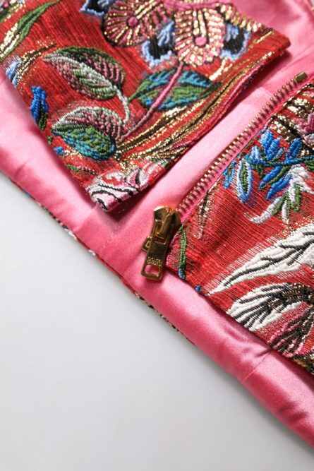 Red Floral Brocade Cropped Bustier Corset Top - Image 7