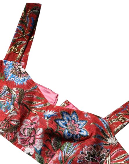 Red Floral Brocade Cropped Bustier Corset Top - Image 8