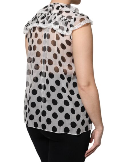 White Black Polka Dot Cotton Sleeveless Top - Image 5