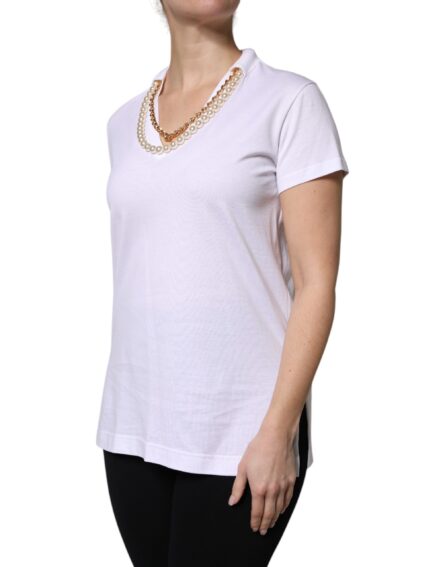 White Necklace Cotton Short Sleeve T-shirt - Image 3