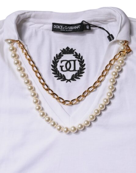 White Necklace Cotton Short Sleeve T-shirt - Image 8