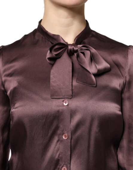 Brown Ascot Collar Long Sleeve Blouse Top - Image 5