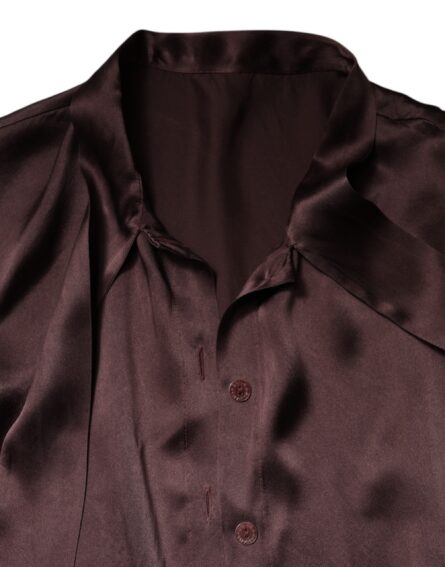 Brown Ascot Collar Long Sleeve Blouse Top - Image 7