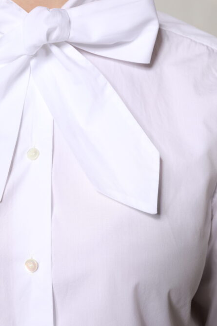 White Ascot Collar Long Sleeve Blouse Top - Image 6