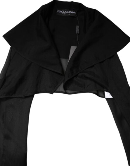 Black Silk Sheer Long Sleeves Blouse Top - Image 6