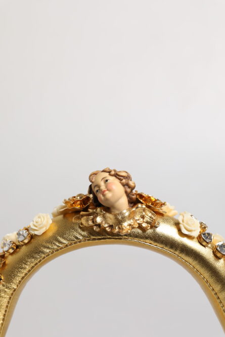 Gold Leather Floral Crystal Angel Headset Headphones - Image 3