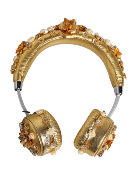 Gold Leather Floral Crystal Angel Headset Headphones - Image 5