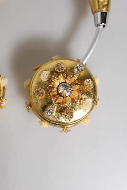 Gold Leather Floral Crystal Angel Headset Headphones - Image 8