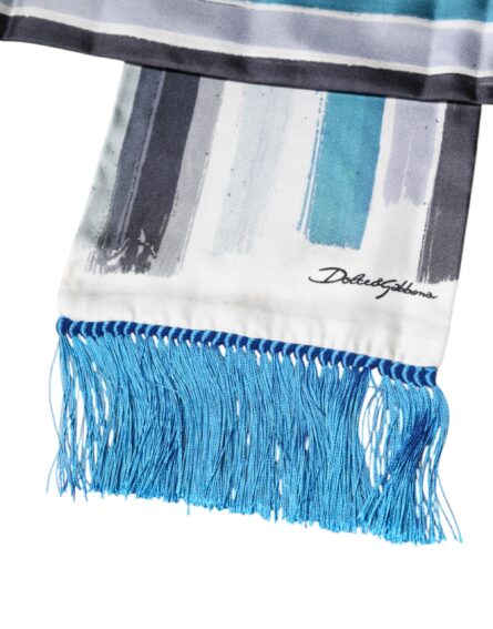 Multicolor Stripes Silk Fringes Neck Foulard Scarf - Image 3