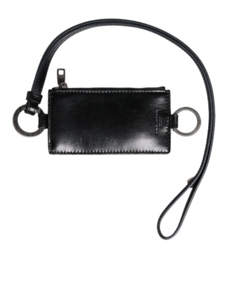 Black Leather Logo Embossed Lanyard Card Holder Wallet - Image 3