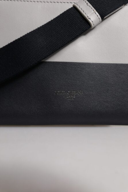 Black White Leather Logo Embossed Crossbody Bag - Image 3