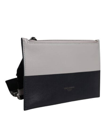 Black White Leather Logo Embossed Crossbody Bag - Image 4