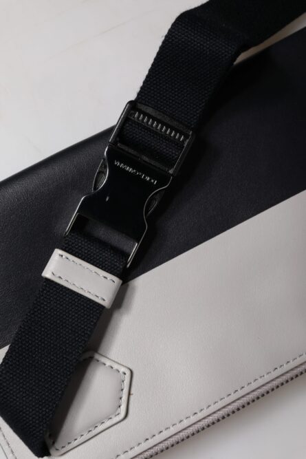 Black White Leather Logo Embossed Crossbody Bag - Image 6