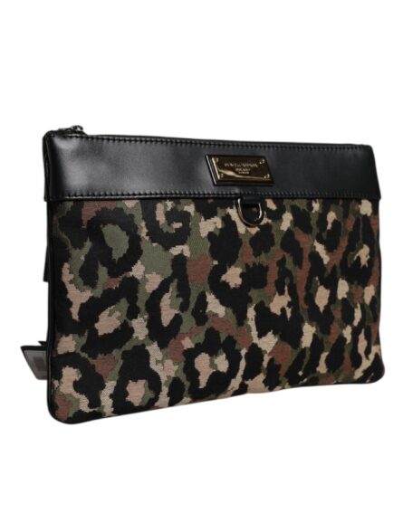 Multicolor Leopard Jacquard Print Logo Plaque Pouch Bag - Image 3