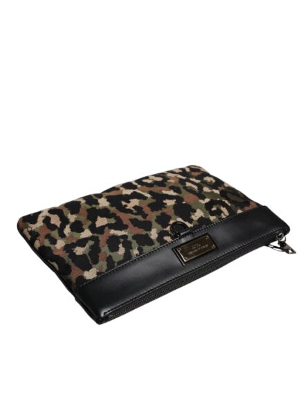 Multicolor Leopard Jacquard Print Logo Plaque Pouch Bag - Image 5