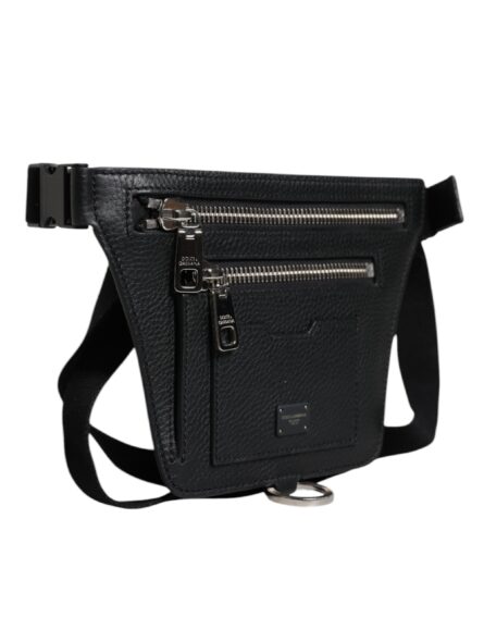 Black Calfskin Logo Plaque Belt Waist Men Fanny Pack Bag - Image 3