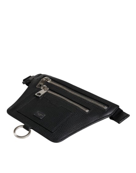 Black Calfskin Logo Plaque Belt Waist Men Fanny Pack Bag - Image 5
