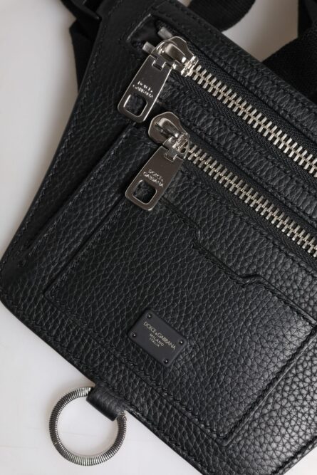 Black Calfskin Logo Plaque Belt Waist Men Fanny Pack Bag - Image 6