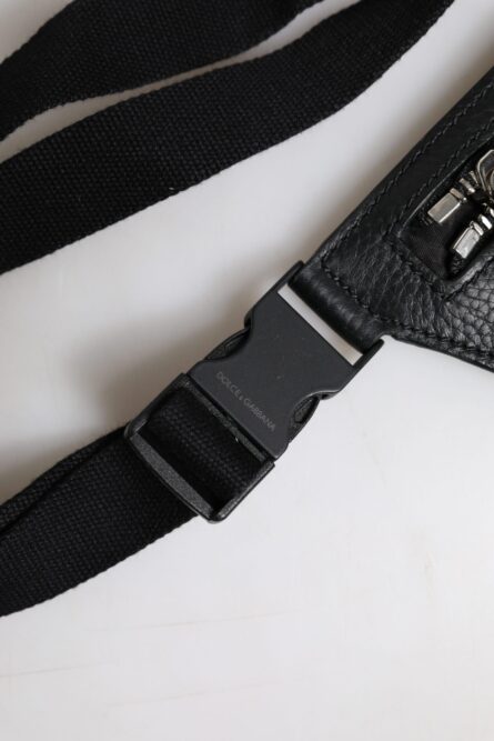 Black Calfskin Logo Plaque Belt Waist Men Fanny Pack Bag - Image 7